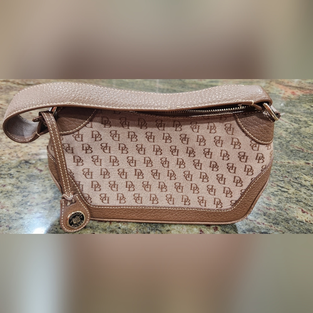 Dooney & Bourke canvas brown leather small hobo shoulder handbag DB monogram